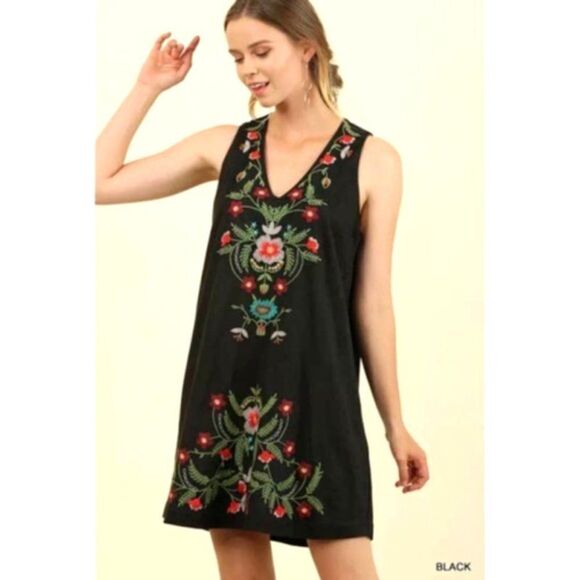 Altar'd State Dark Gray Suede Floral Embroidery Sleeveless Friona Dress - Picture 1 of 10